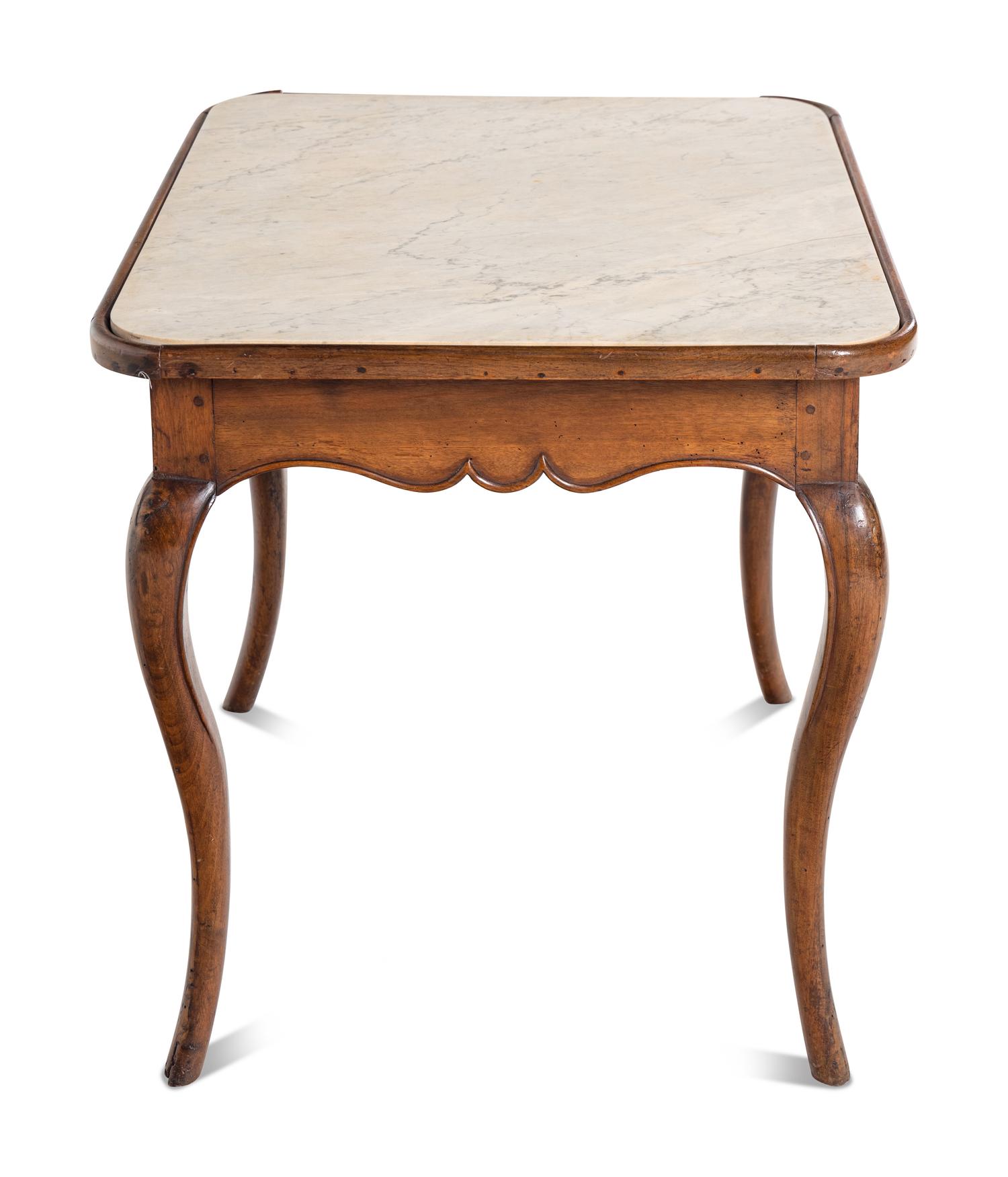 A Louis XV Provincial Fruitwood Marble-Top Occasional Table