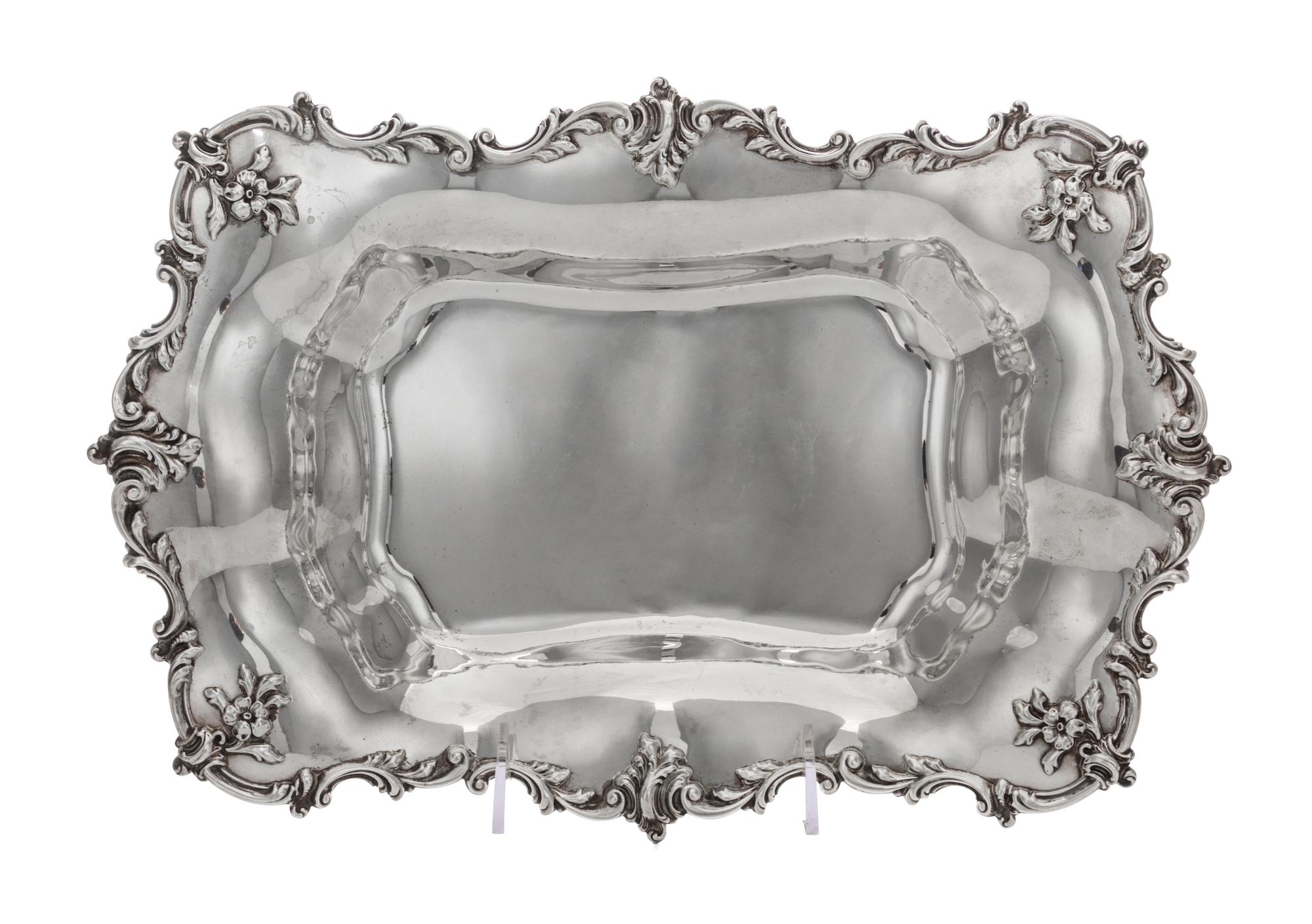 An American Silver Serving Bowl, Ferdinand Fuchs, New York, NY, Late 19th Century, of rectangular form with a cast foliate decorated bo