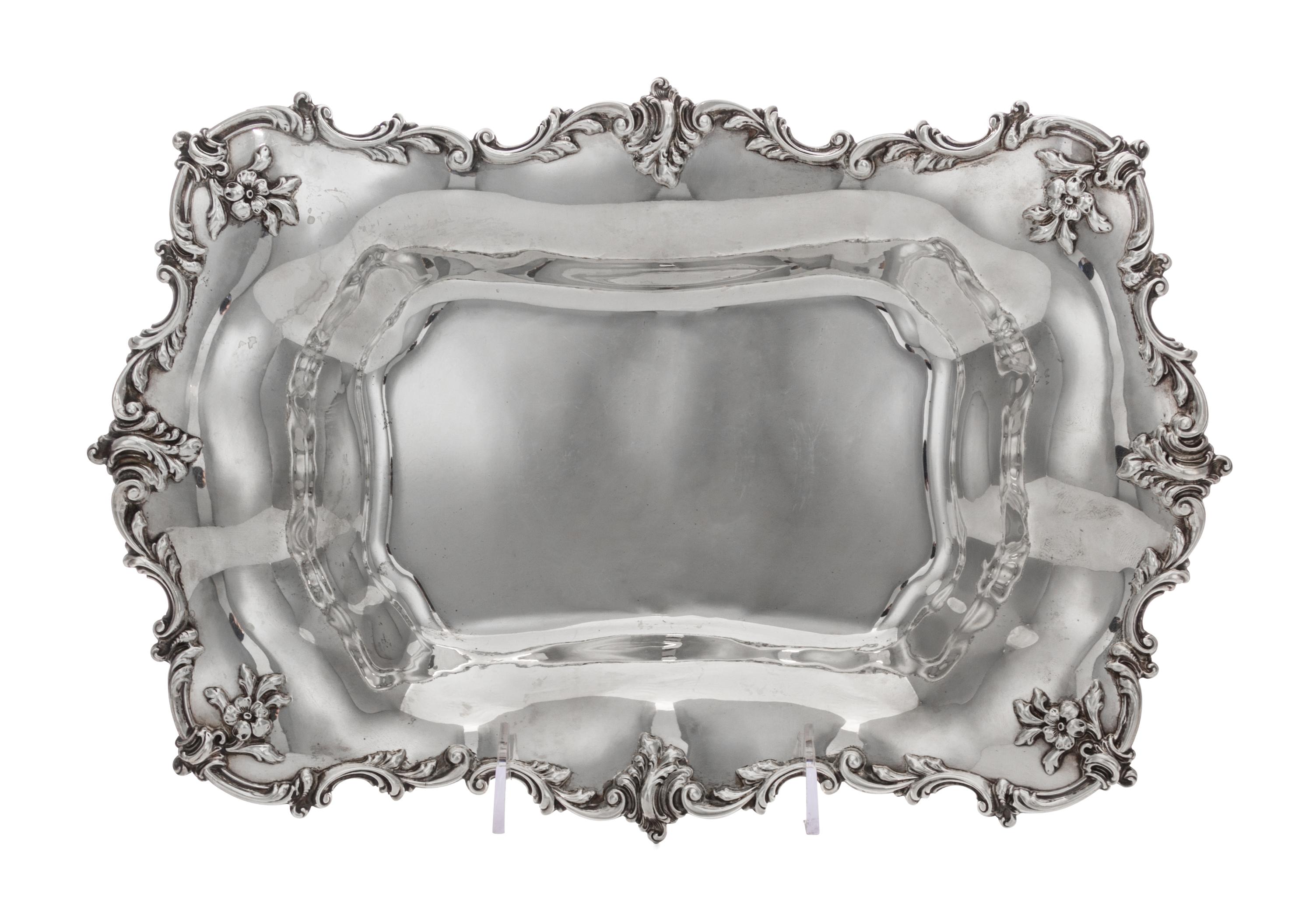An American Silver Serving Bowl, Ferdinand Fuchs, New York, NY, Late 19th Century, of rectangular form with a cast foliate decorated bo