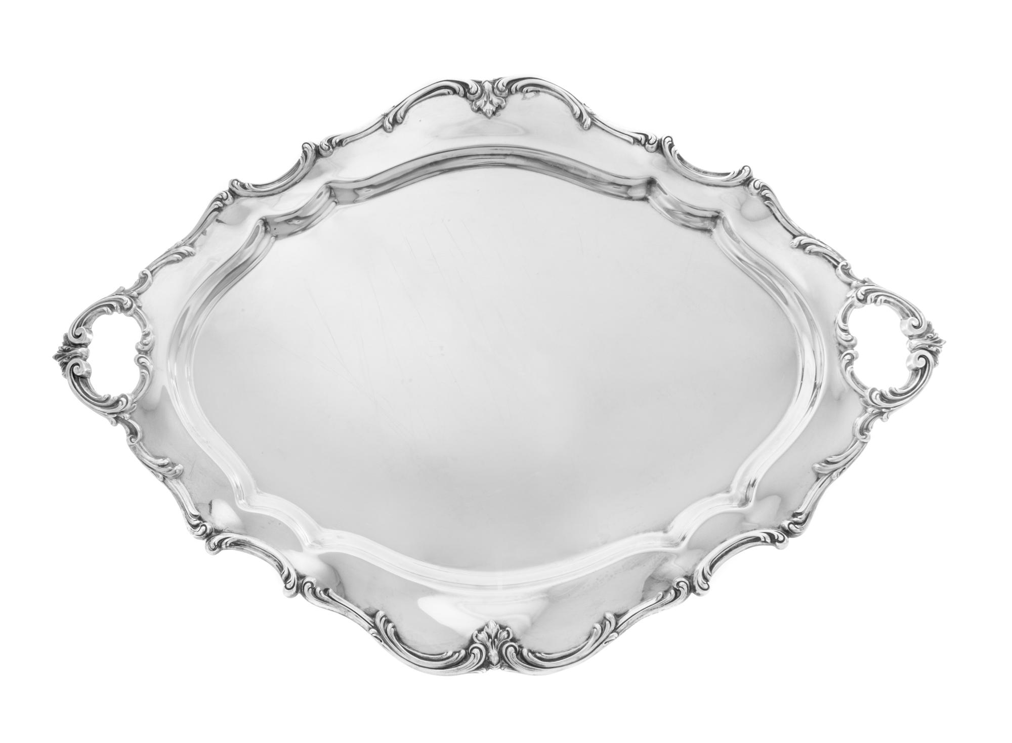 An American Silver Two-Handled Serving Tray, Reed & Barton, Taunton, MA, 1951, Burgundy pattern.