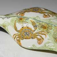Eggshell porcelain vase with polychrome crab and reef decor, model 90
