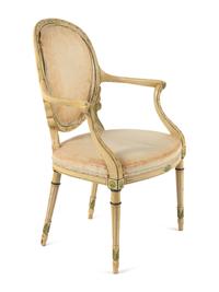 A George III Polychrome and Cream-Painted Armchair