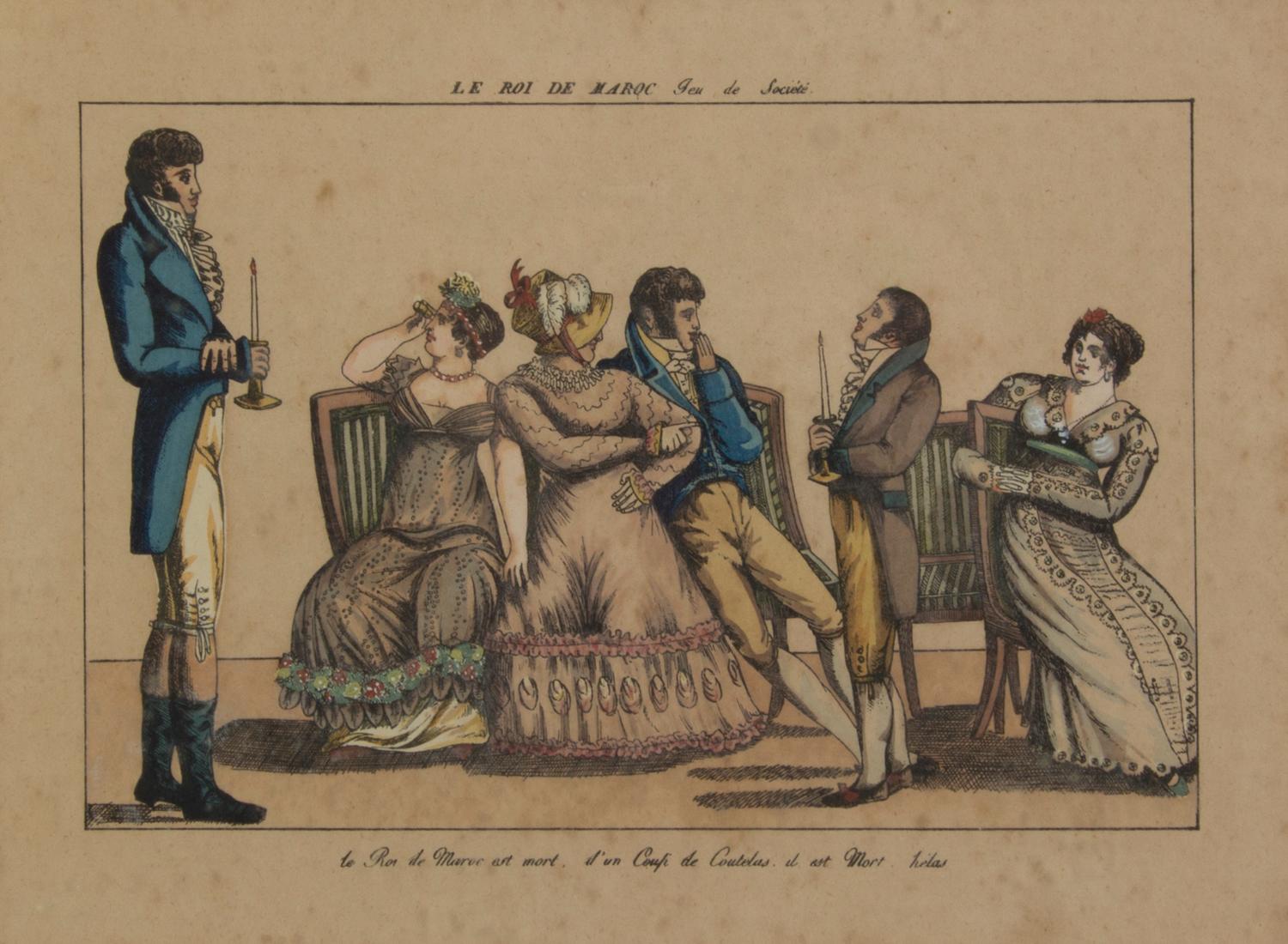 An Assembled Set of Fourteen French Handcolored Engravings, Height 7 x width 9 5/8 inches (visible).