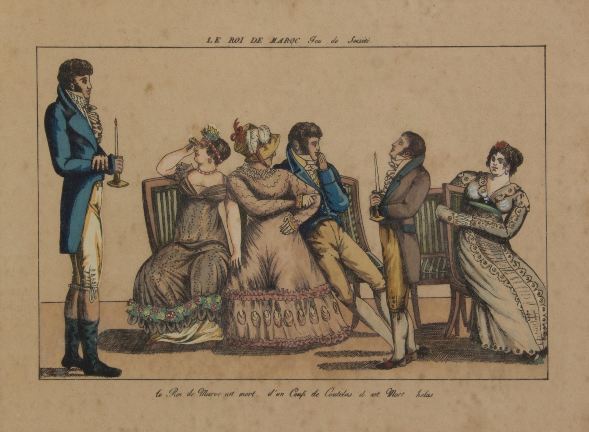 An Assembled Set of Fourteen French Handcolored Engravings, Height 7 x width 9 5/8 inches (visible).