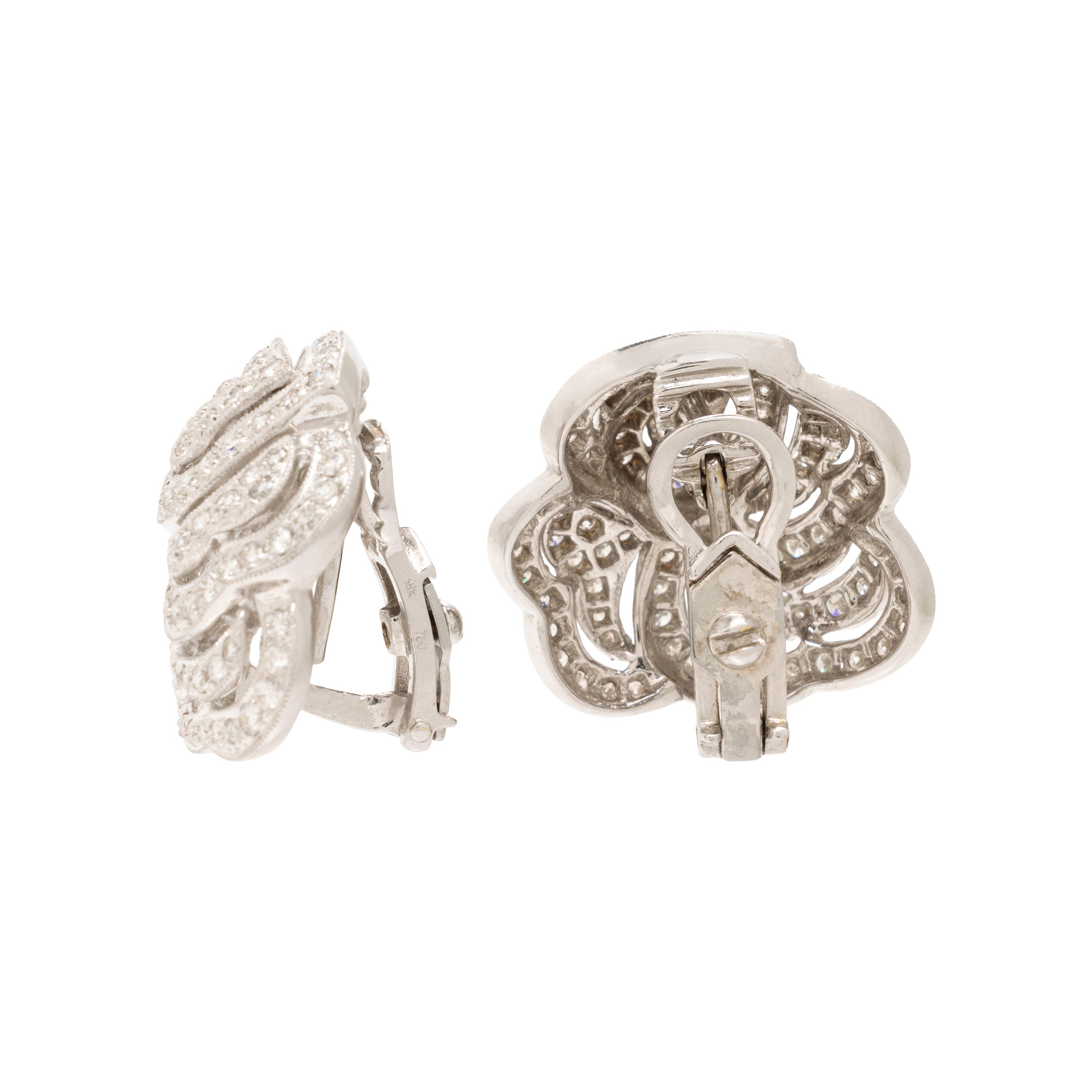 Diamond and White Gold Flower Earrings