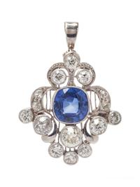 A Platinum, Synthetic Sapphire and Diamond Pendant/Brooch,