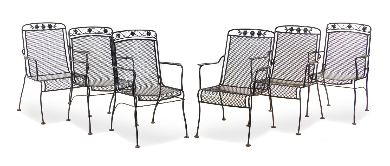 A Suite of Black-Painted Iron Garden Furniture
