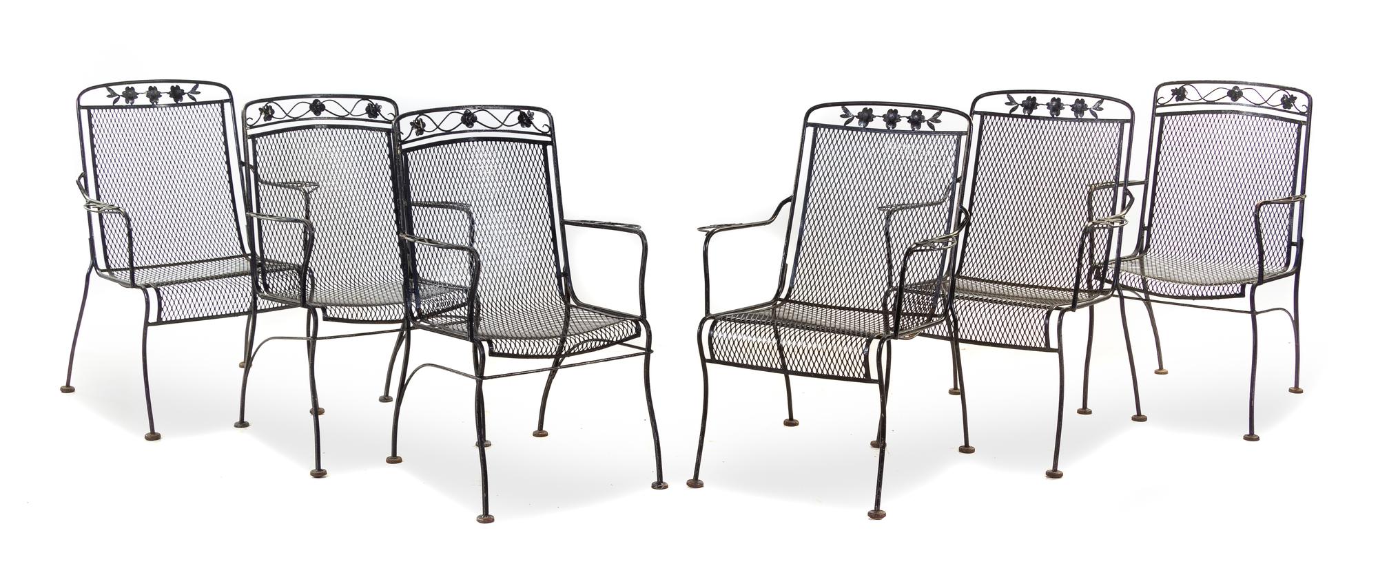 A Suite of Black-Painted Iron Garden Furniture
