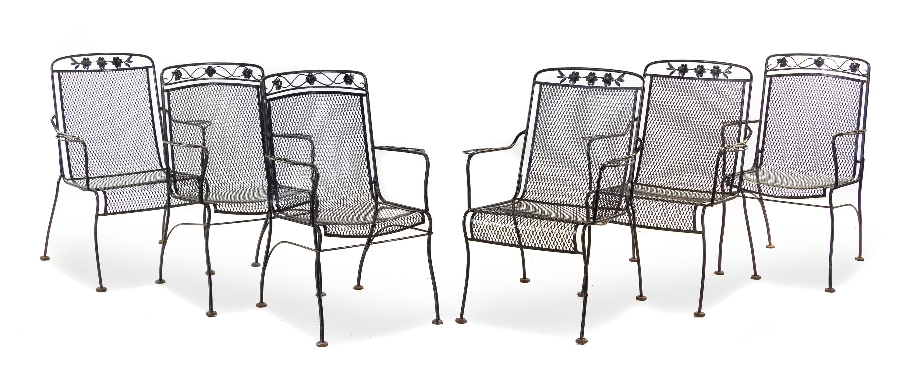 A Suite of Black-Painted Iron Garden Furniture