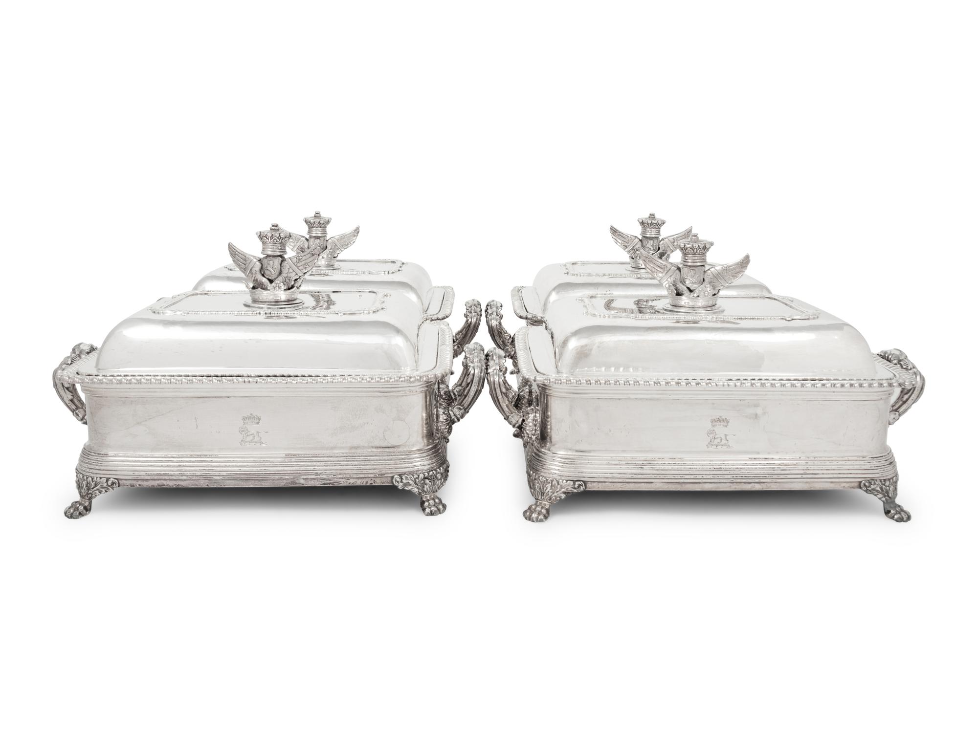 A Set of Four George III Silver and Silver-Plate Chafing Dishes