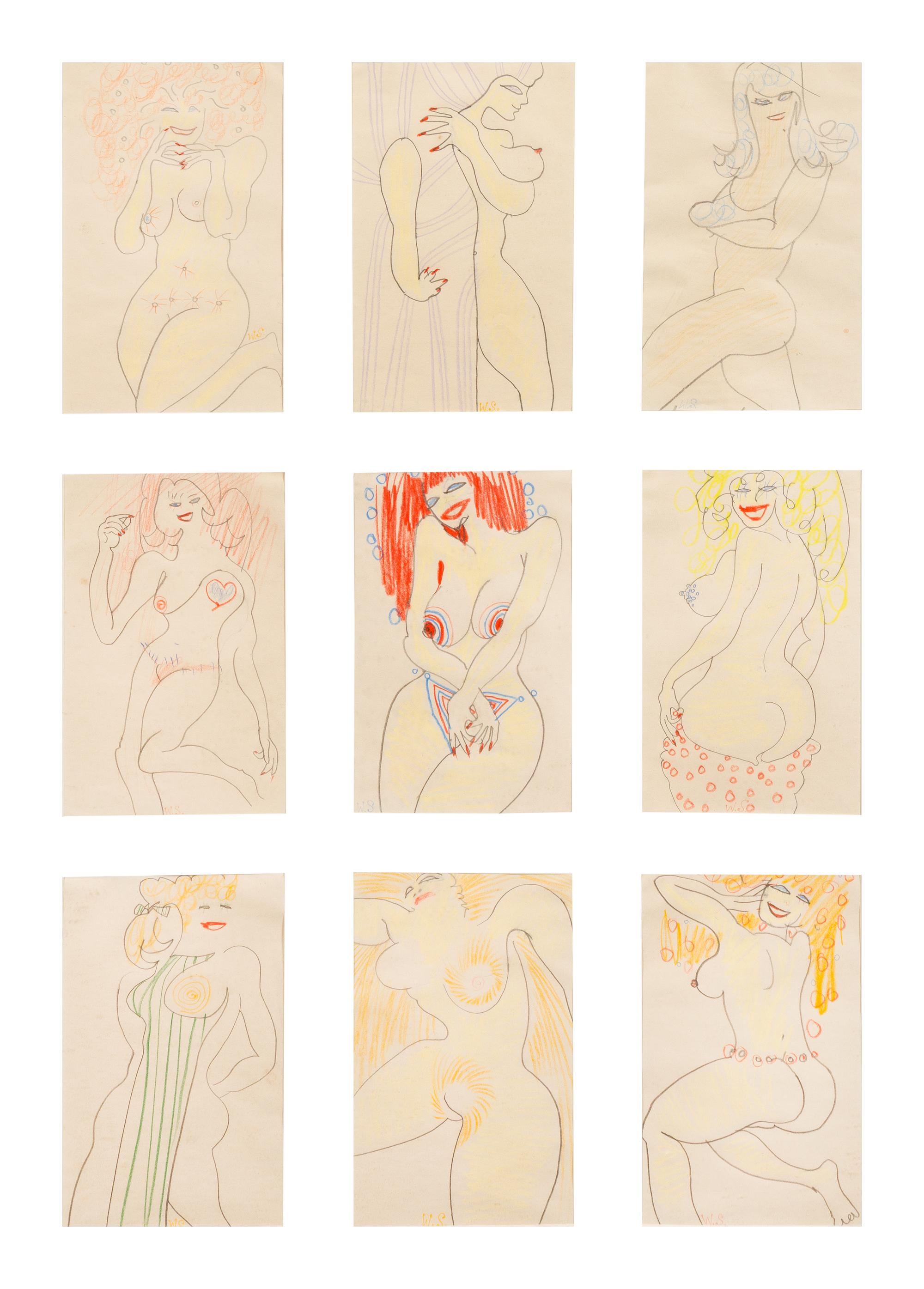 William Scharf, (American, b. 1927), Untitled (Nine Studies of the Female Form)