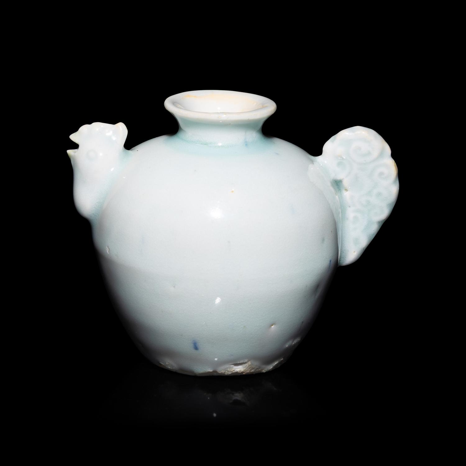 A Chinese Qingbai Glazed Chicken-Head Water Dropper, Yuan Dynasty — 元 影青釉雞首壺