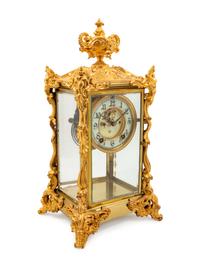 An Ansonia Viscount Gilt Metal Crystal Regulator Clock