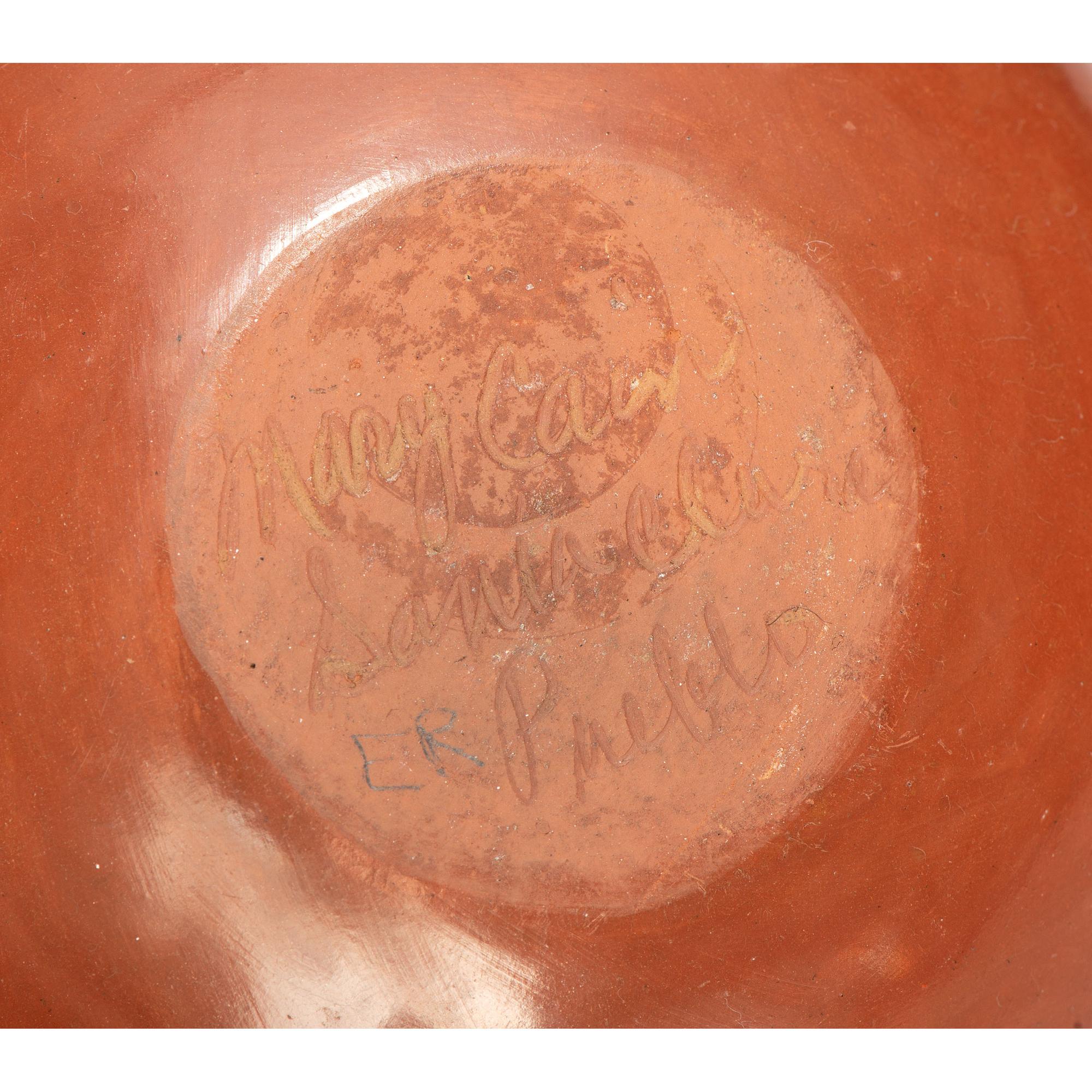 Carved Redware Jar, with Repeating Feather Design