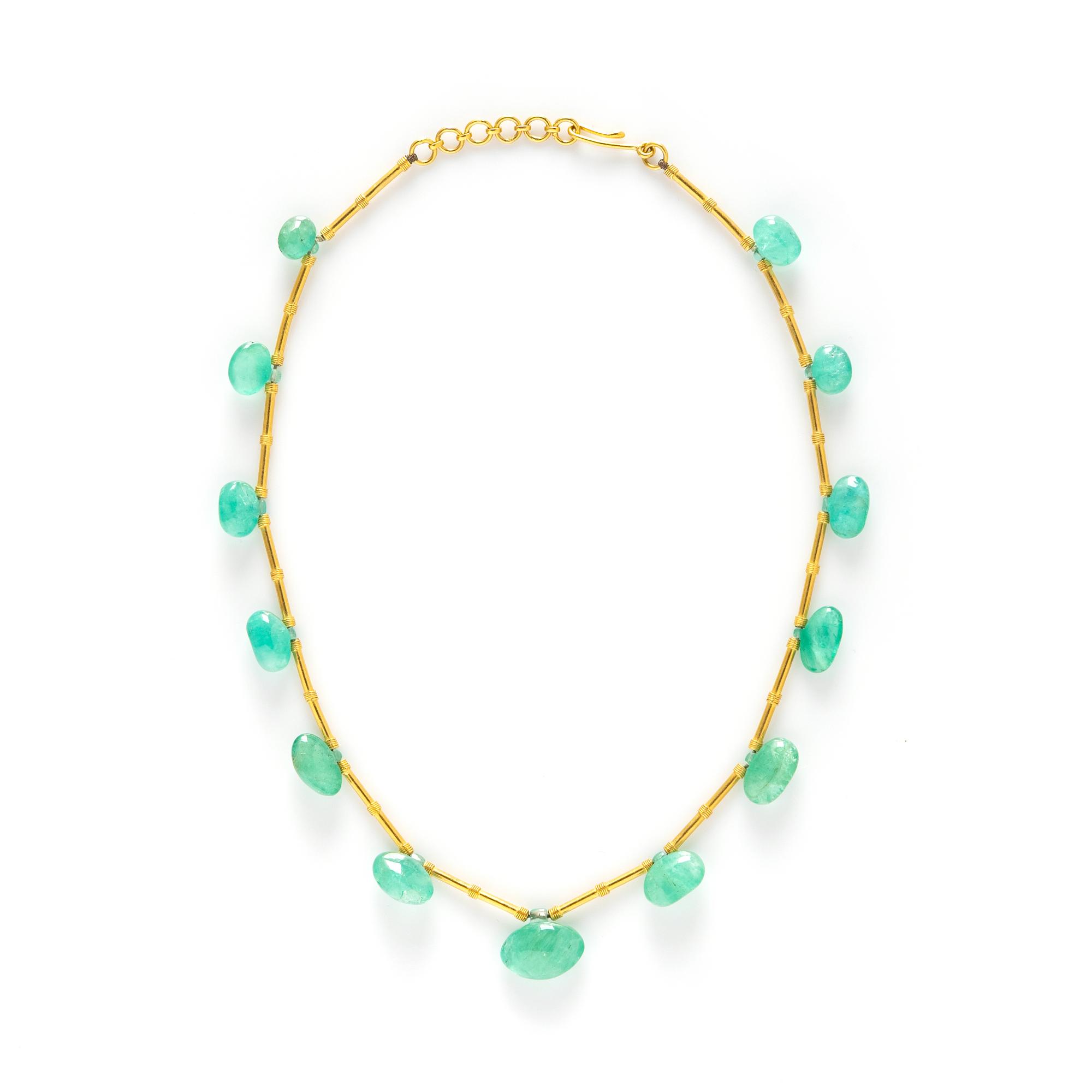 EMERALD BEAD AND YELLOW GOLD NECKLACE