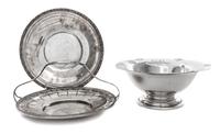 Three American Silver Table Articles, , comprising a center bowl, a cake tray and a dish.