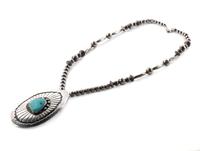 Southwestern Silver and Turquoise Pendant Height of pendant 3 3/4 inches.