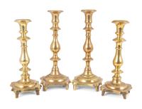 Two Pairs of English Brass Footed Base Candlesticks