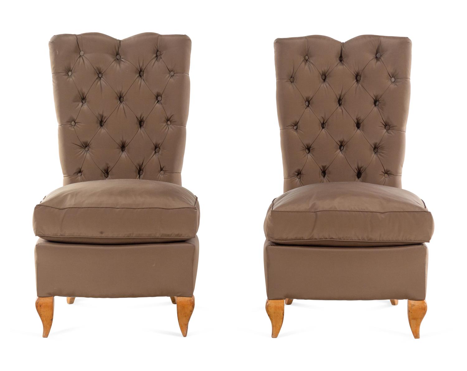 A Pair of French Art Deco Tufted Back Slipper Chairs