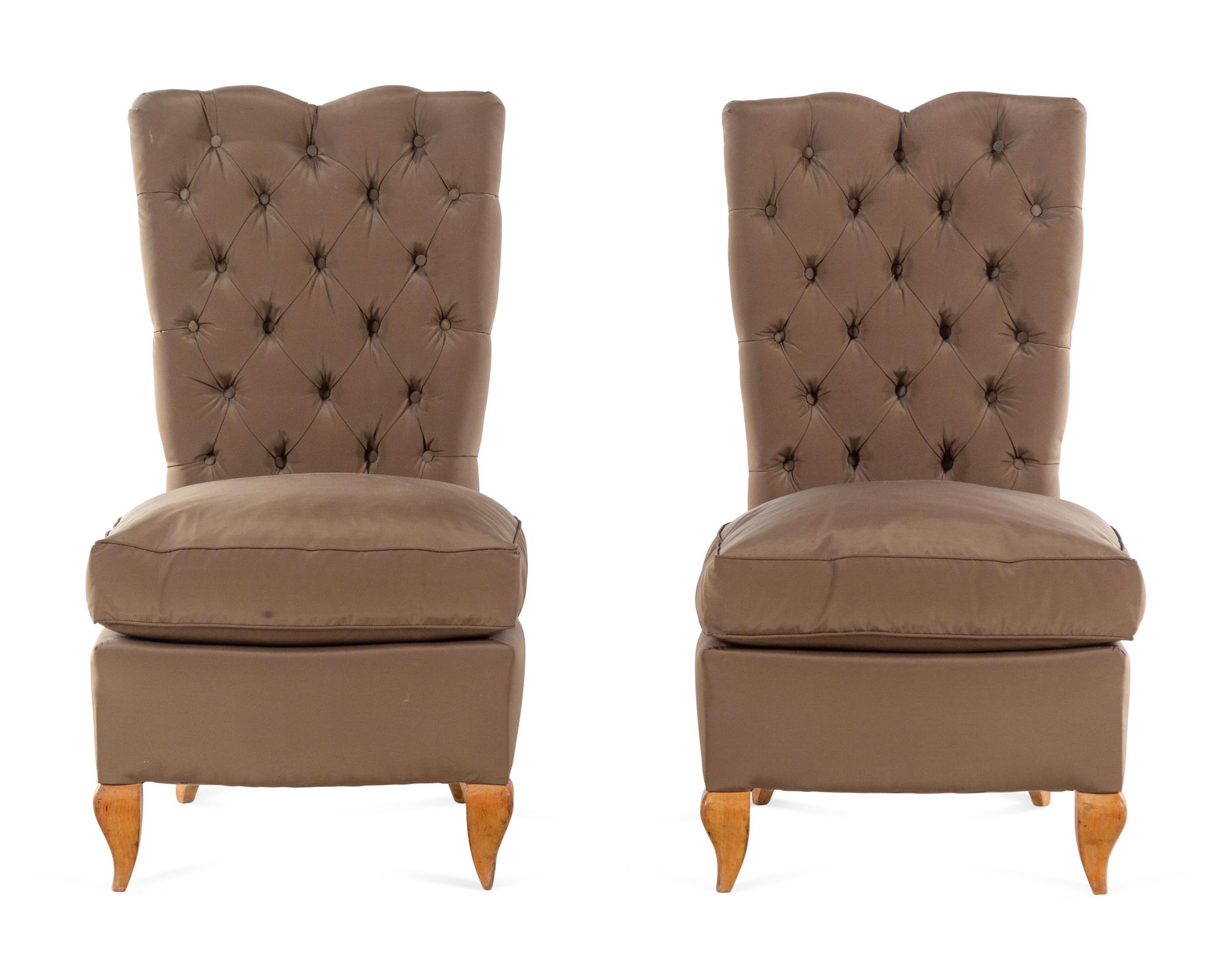 A Pair of French Art Deco Tufted Back Slipper Chairs
