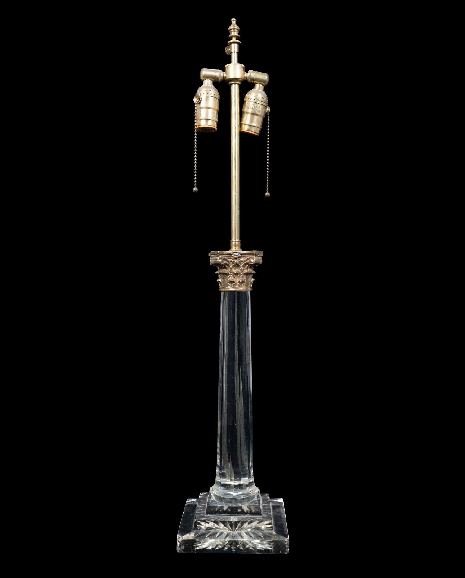 A Contemporary Gilt-Metal-Mounted Glass Columnar Table Lamp — 20TH CENTURY
