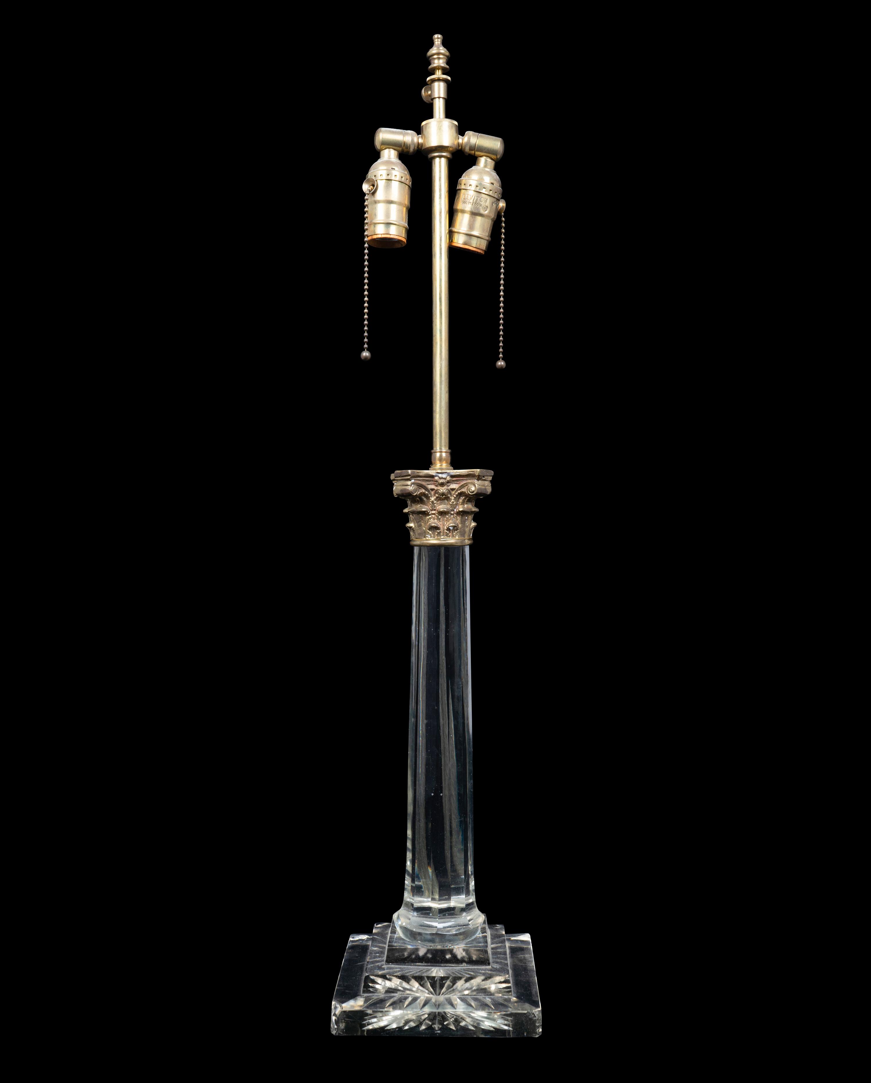 A Contemporary Gilt-Metal-Mounted Glass Columnar Table Lamp — 20TH CENTURY