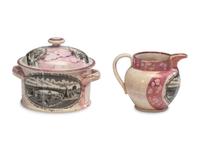 A Sunderland Luster 'Mariner's Compass / Iron Bridge' Cream and Sugar