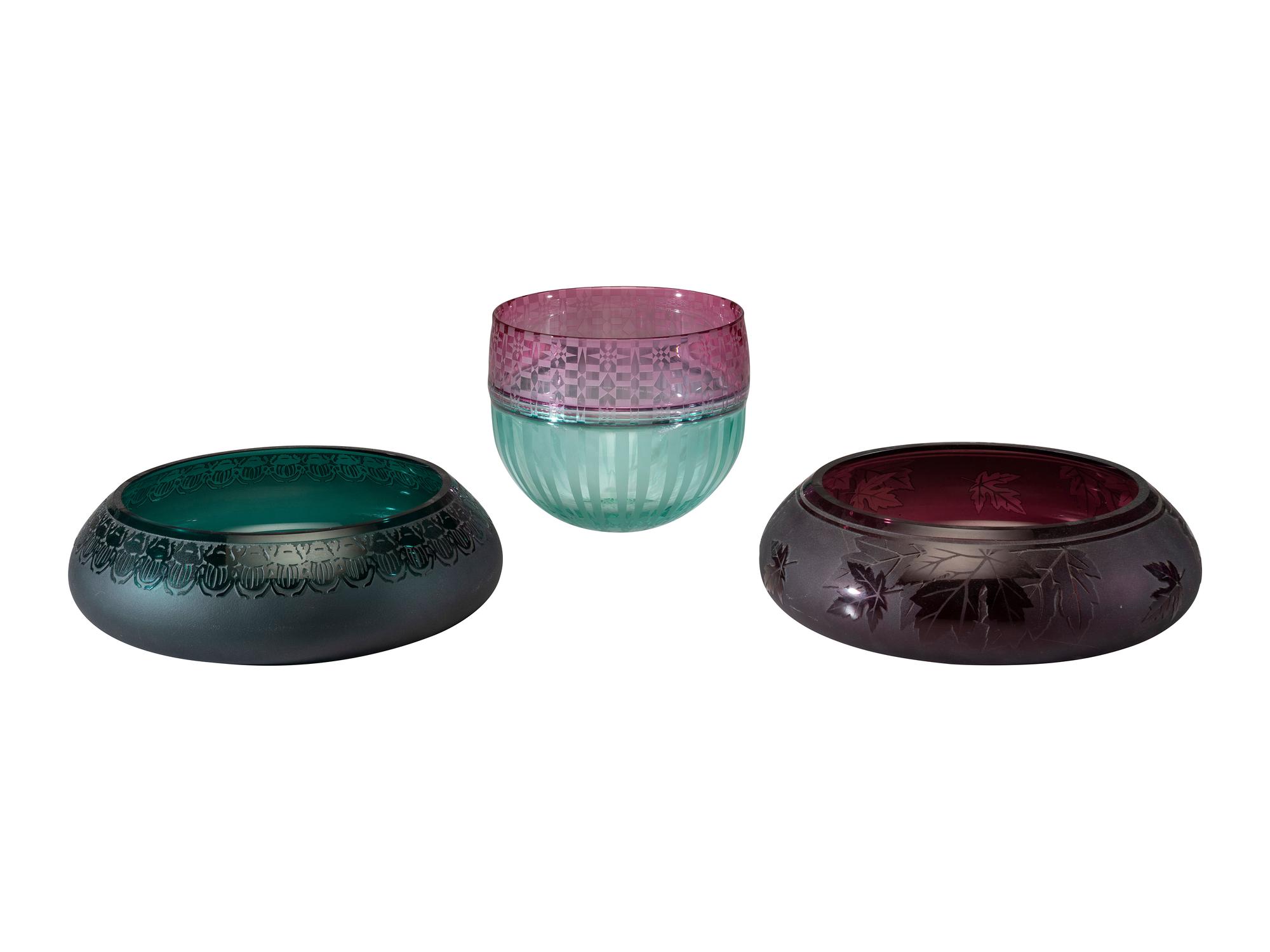 Three Art Glass Bowls