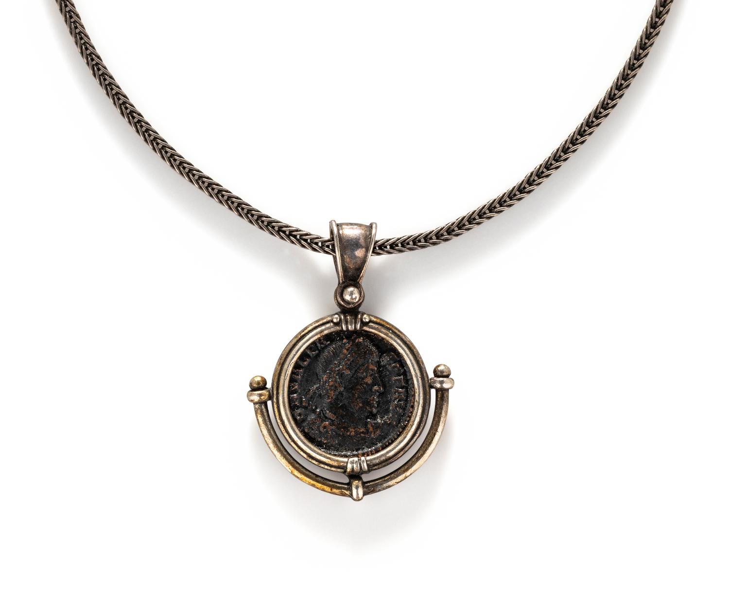 Three Greco-Roman Silver Coins — Set in silver and gold necklaces