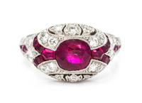 A Fine Art Deco Platinum, Ruby and Diamond Ring, Grogan, 2.70 dwts.