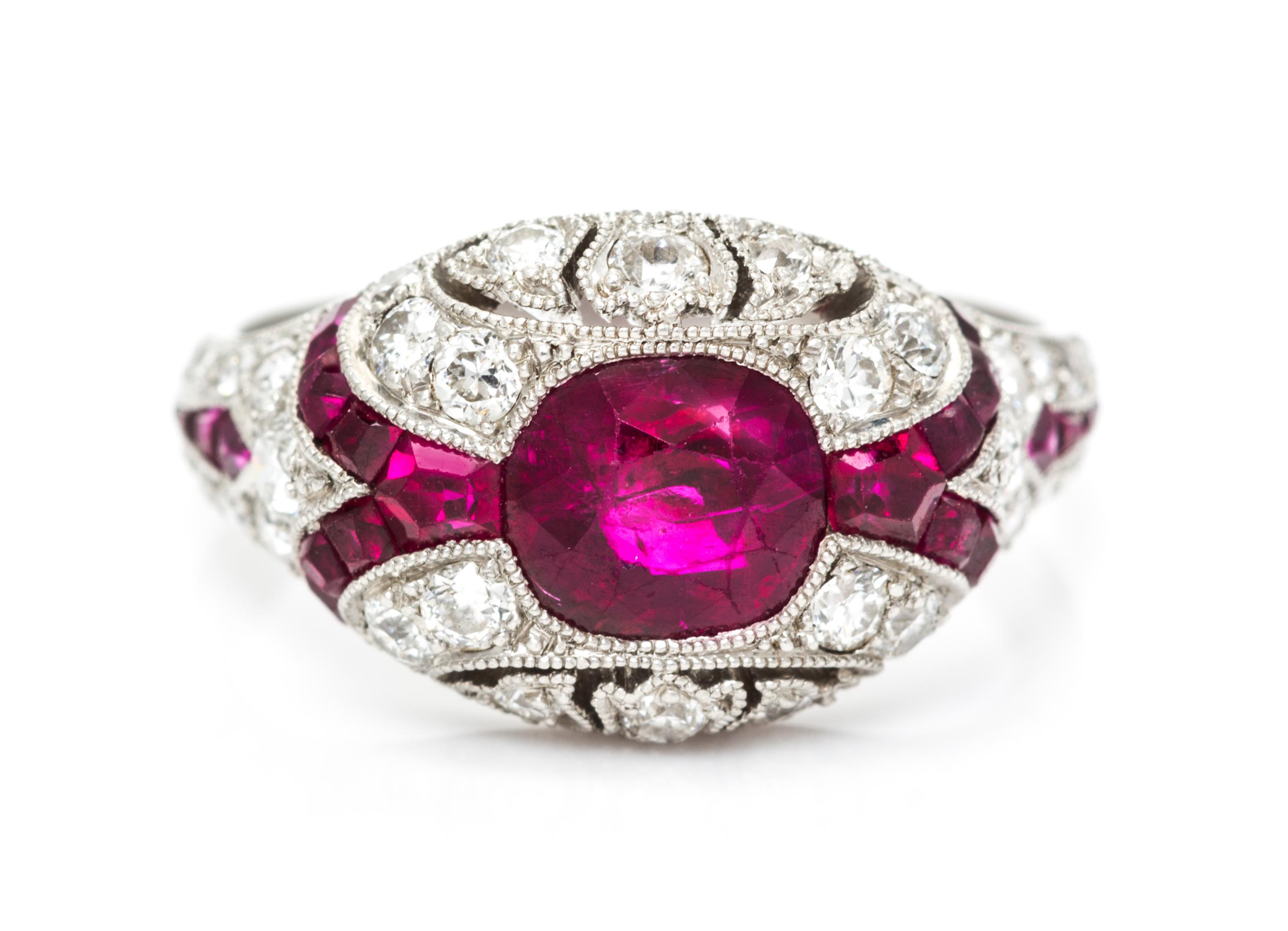 A Fine Art Deco Platinum, Ruby and Diamond Ring, Grogan, 2.70 dwts.