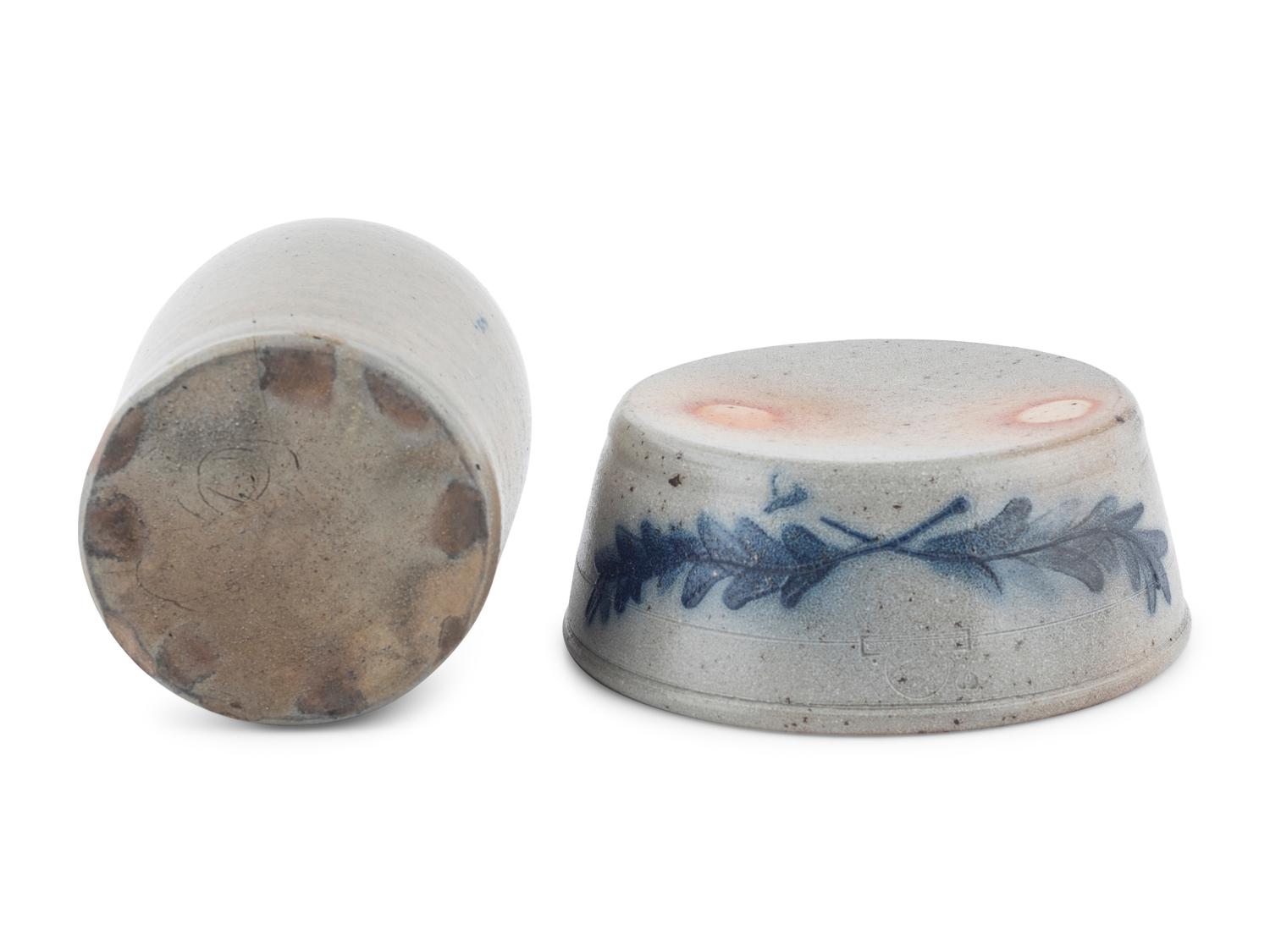 A Cobalt Decorated Stoneware Jar and Bowl