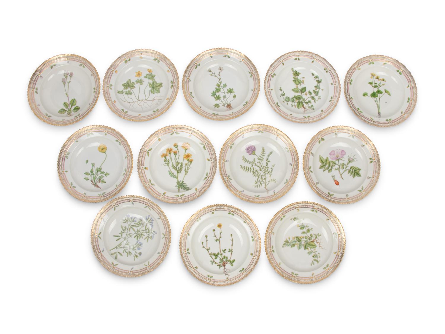 A Set of Twelve Royal Copenhagen Flora Danica Porcelain Soup Bowls