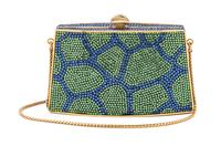 A Judith Leiber Blue and Green Crystal Clutch, 4.5" x 2.75" x 1".