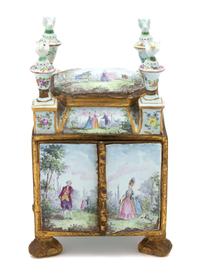 A Viennese Enamel and Gilt Bronze Neccessaire Height 6 1/2 x width 4 1/4 x depth 3 3/4 inches. — 19TH CENTURY