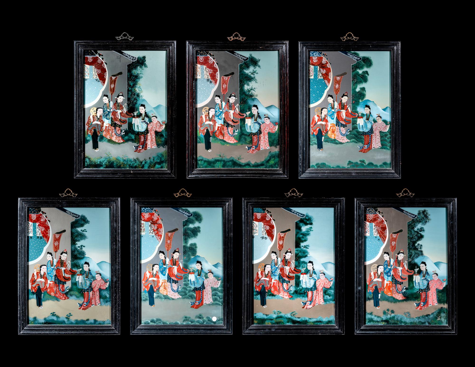 Seven Chinese Reverse Glass Paintings