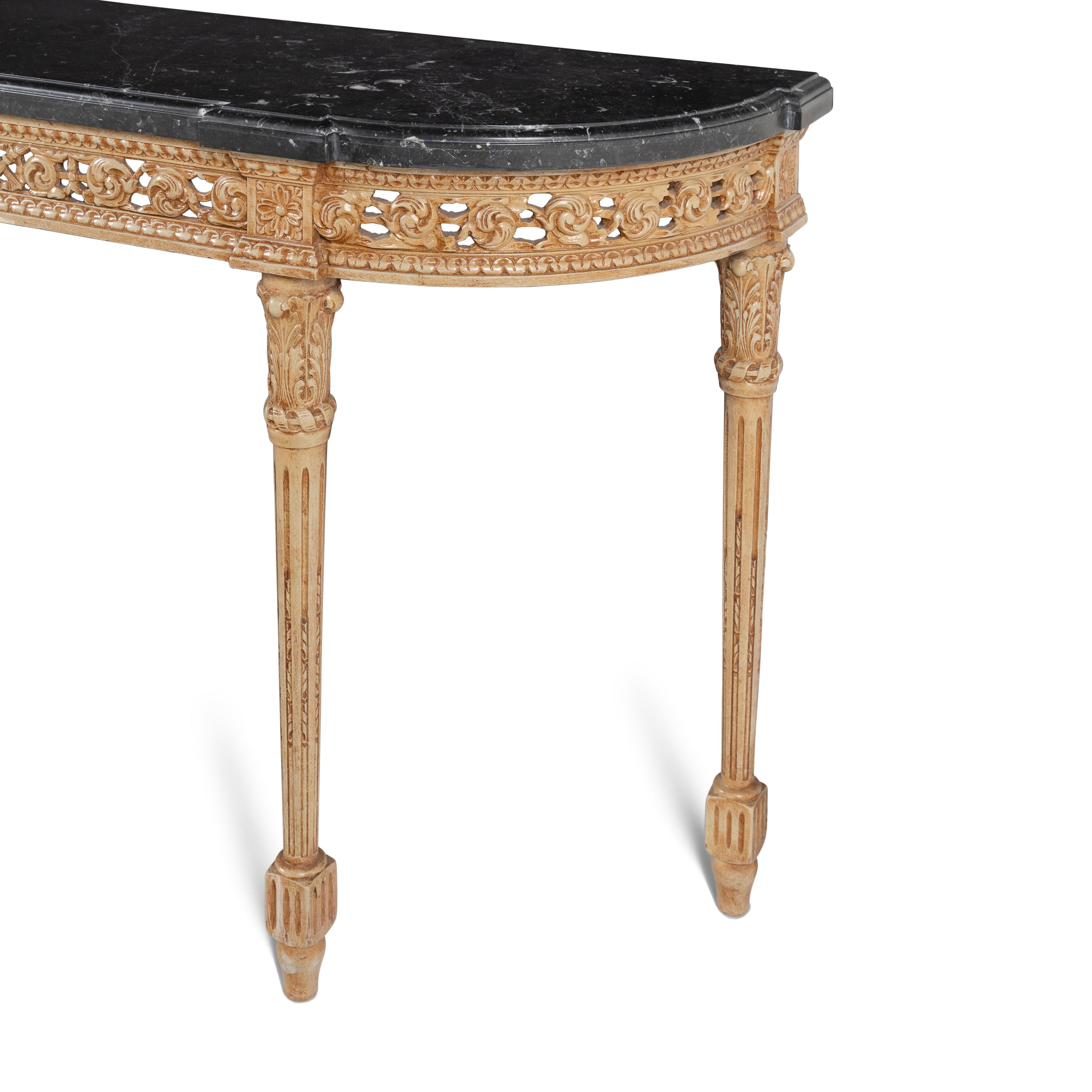 A Pair of Painted and Marble-Top Console Tables