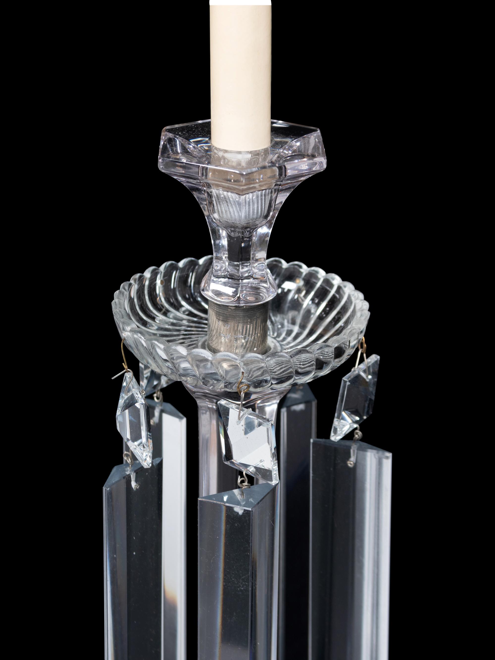 A Pair of Cut Glass Candlesticks Mounted as Lamps