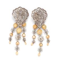 A Pair of Sterling Silver, Rutilated Quartz and Cultured Pearl Ear Clips, Stephen Dweck, 33.75 dwts.