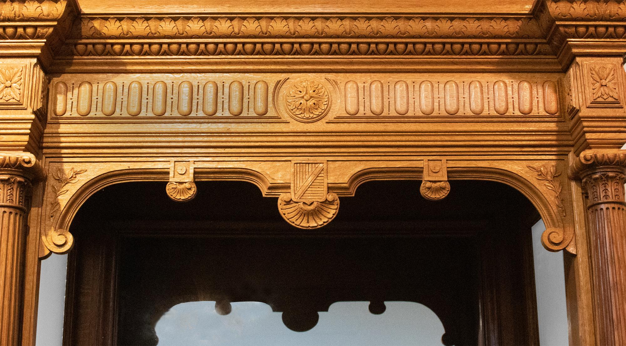 A Carved Oak Vintage Ticket Box Window