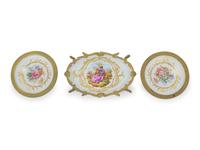 An Assembled Sevres Style Gilt Metal Mounted Porcelain Three-Piece Garniture