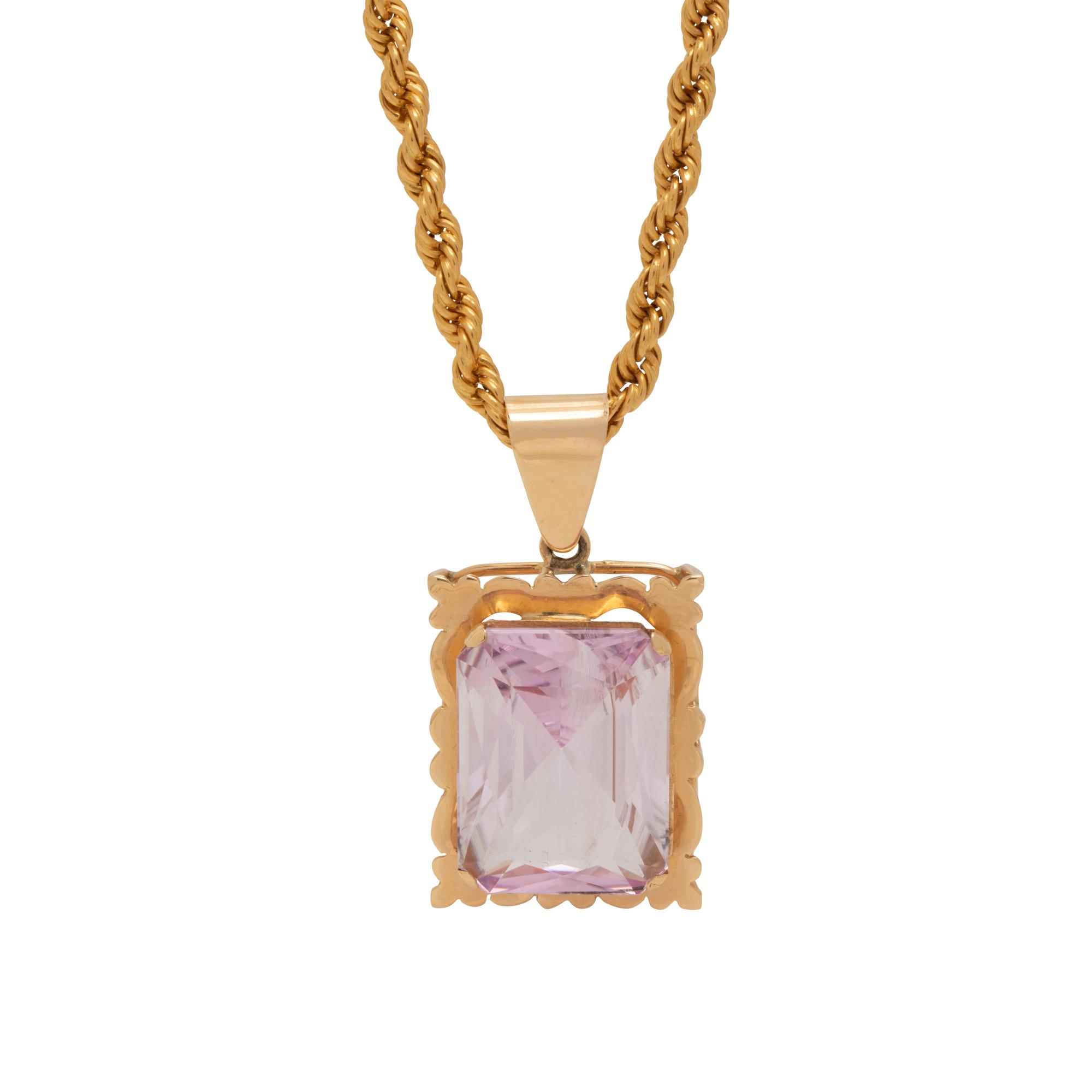 YELLOW GOLD AND KUNZITE PENDANT/NECKLACE