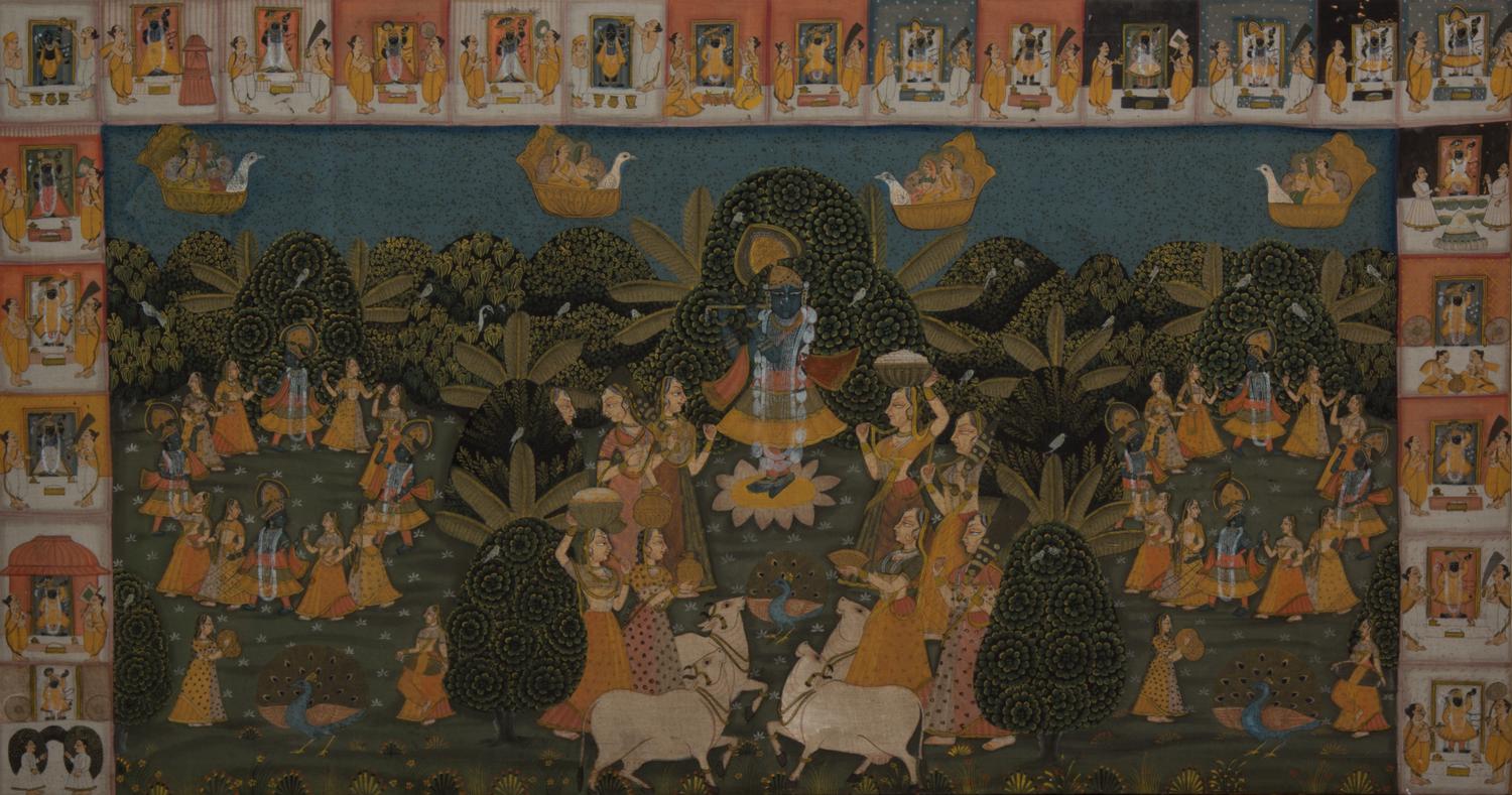 A Traditional Indian 'Pichhwai' Cloth Painting 32 x 60 inches. — 20th CENTURY