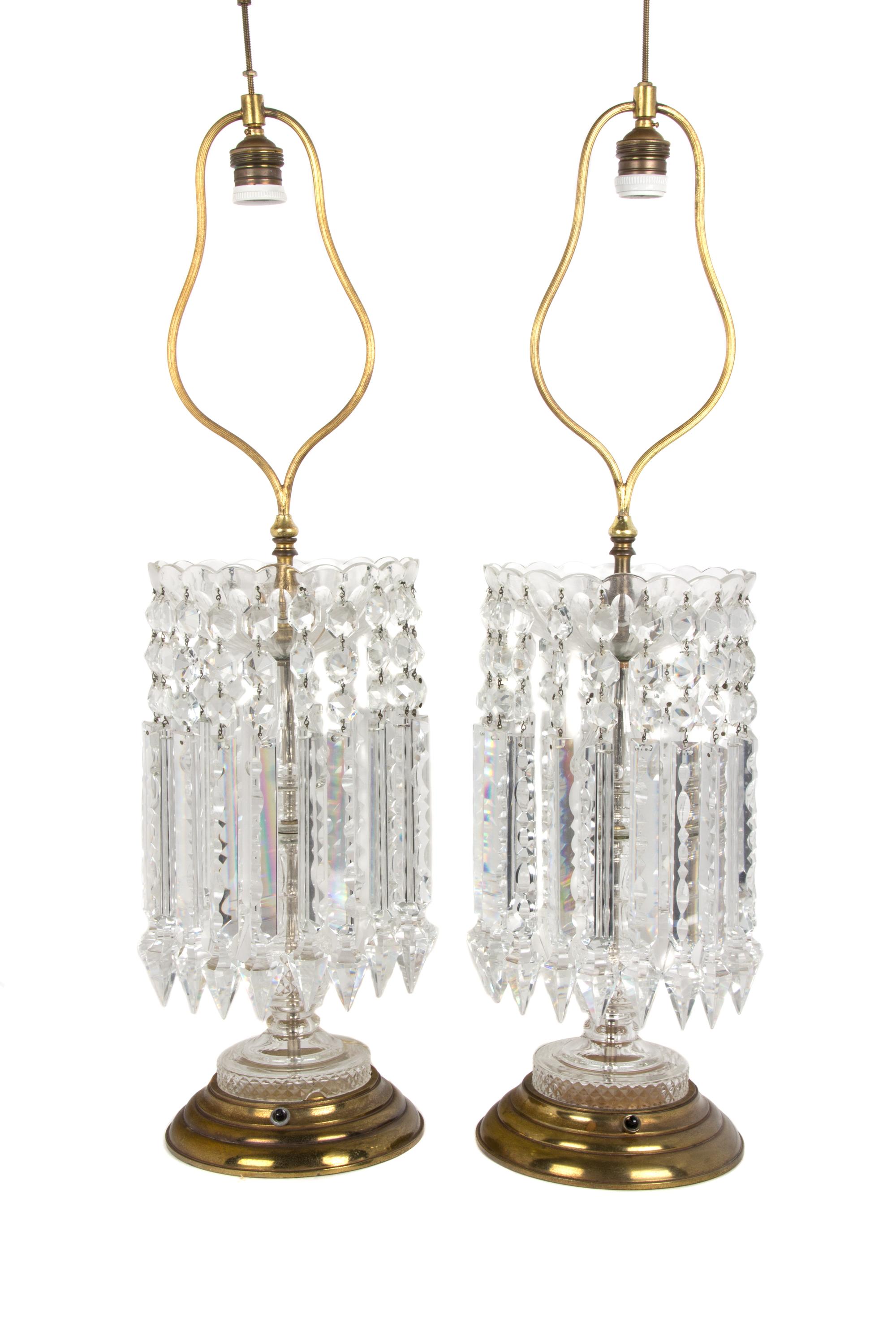 A Pair of Cut Glass Table Lamps Height overall 29 1/2 inches. — 20TH CENTURY