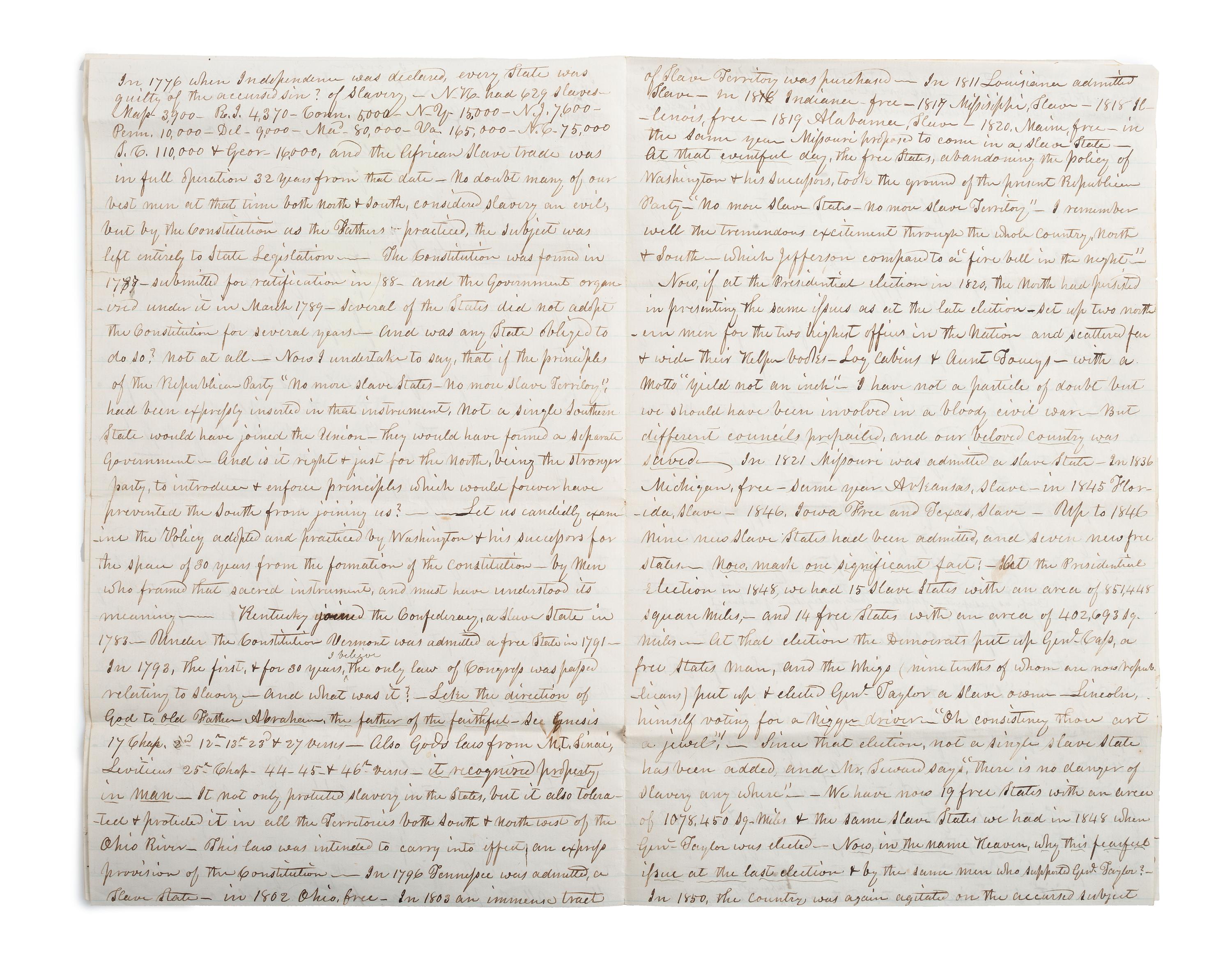[SLAVERY & ABOLITION] -- [CIVIL WAR]. 10-page letter with extensive pro-Union and pro-slavery sentiments. Unity, [NH?], 30 May 1862.
