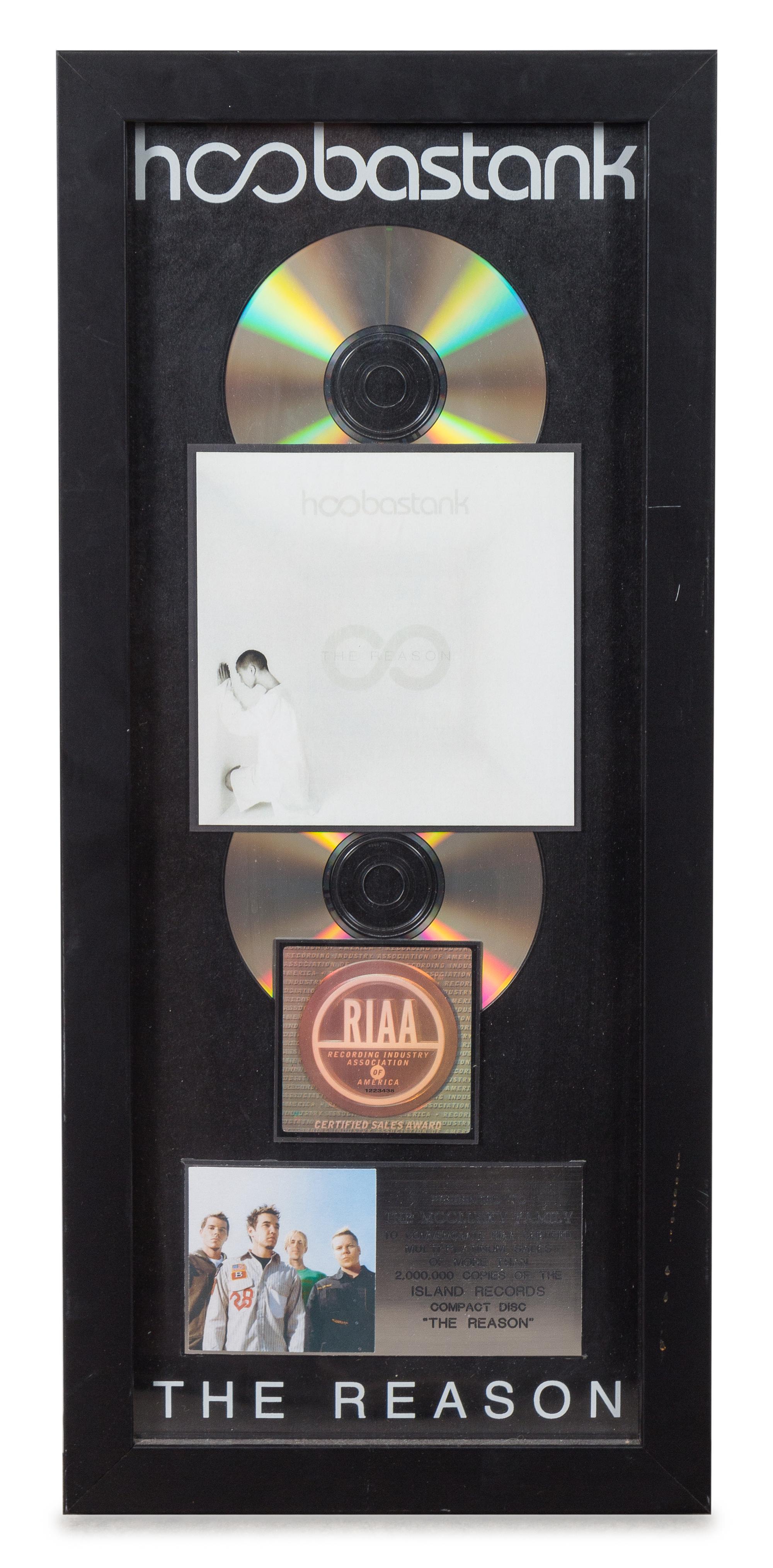 A Hoobastank: The Reason RIAA Certified 2x Platinum Presentation Album 21 1/2 x 9 1/2 inches.