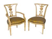 A Set of Ten Neoclassical Style Parcel-Gilt and Painted Dining Chairs — 20TH CENTURY