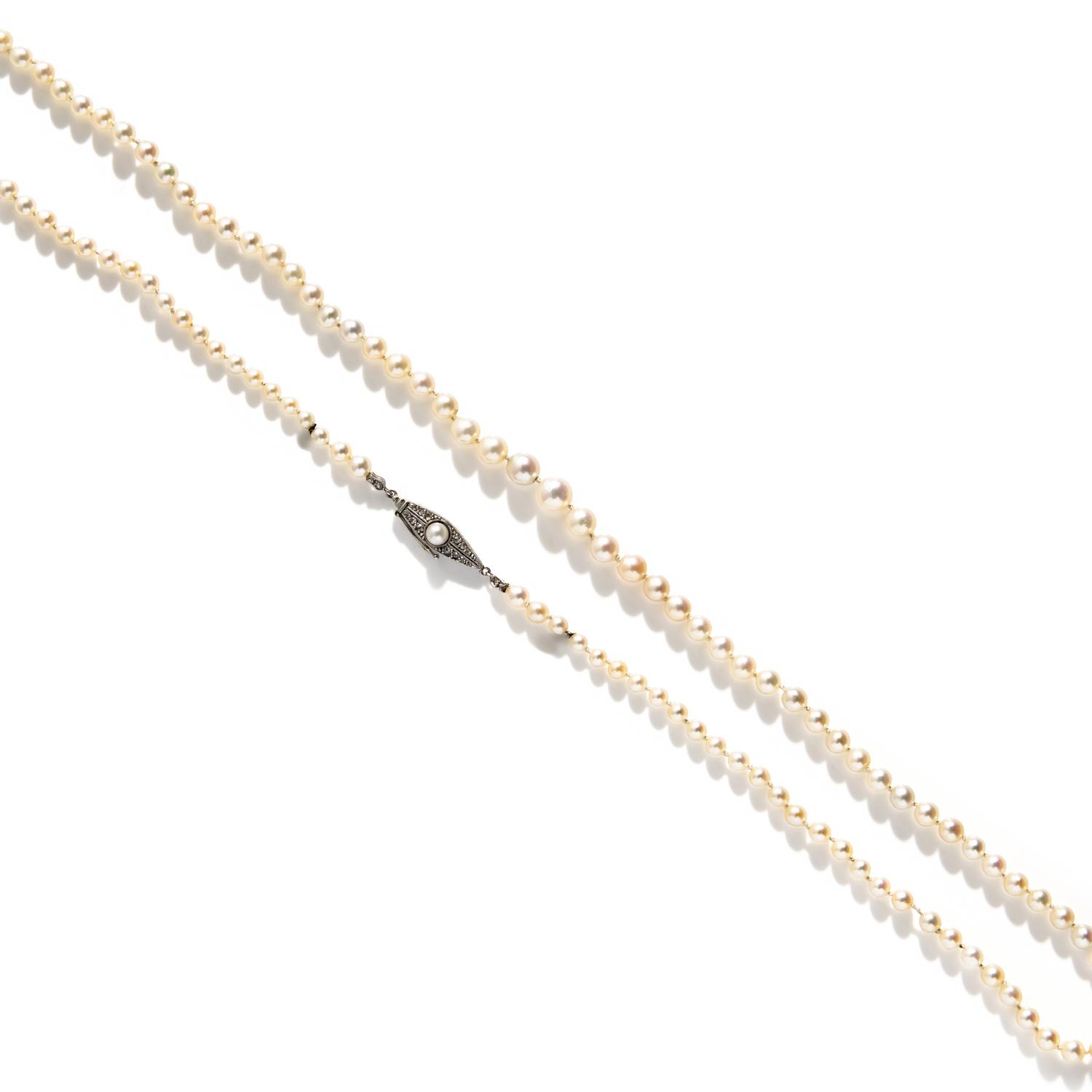 CULTURED PEARL STRAND WITH PLATINUM AND DIAMOND CLASP