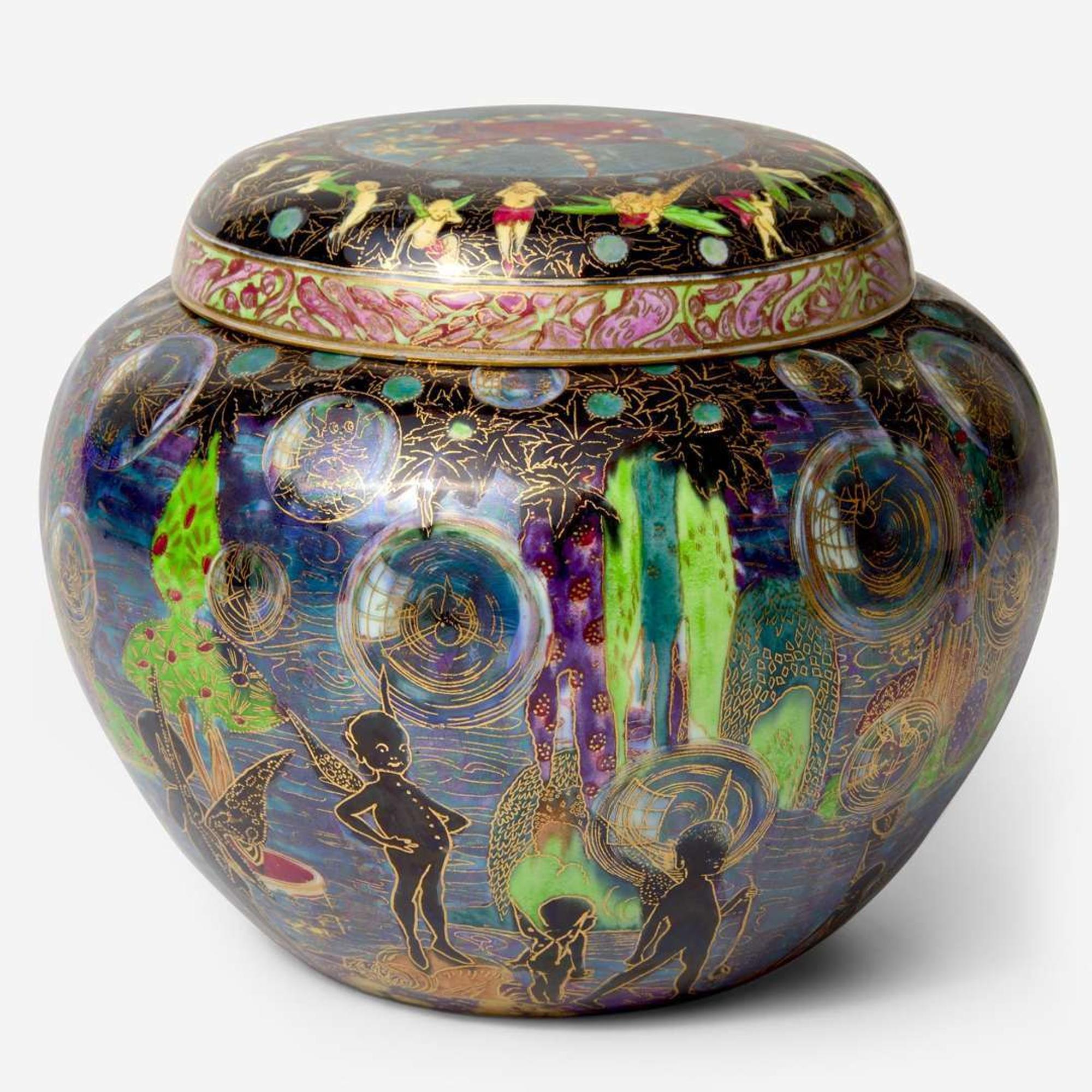 A Wedgwood Fairyland Lustre "Bubbles II" Malfrey Pot UK, 1920s
