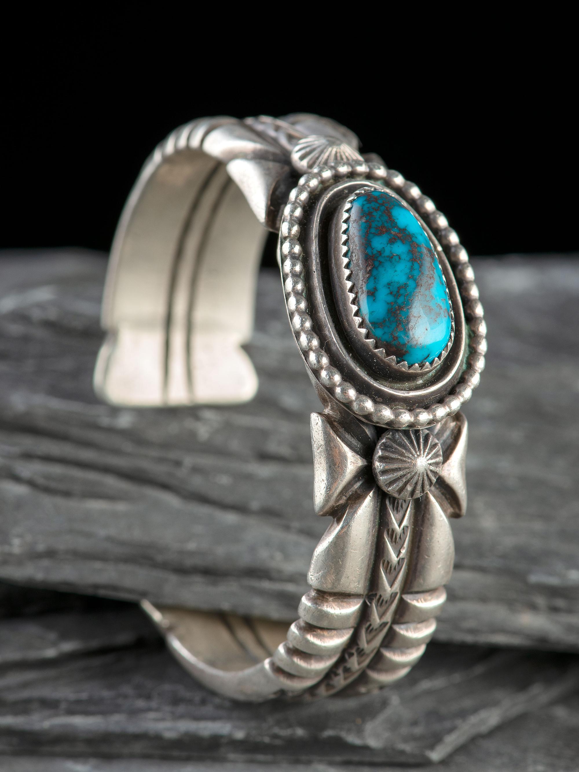 Heavy Sterling Silver and Bisbee Turquoise Cuff Bracelet